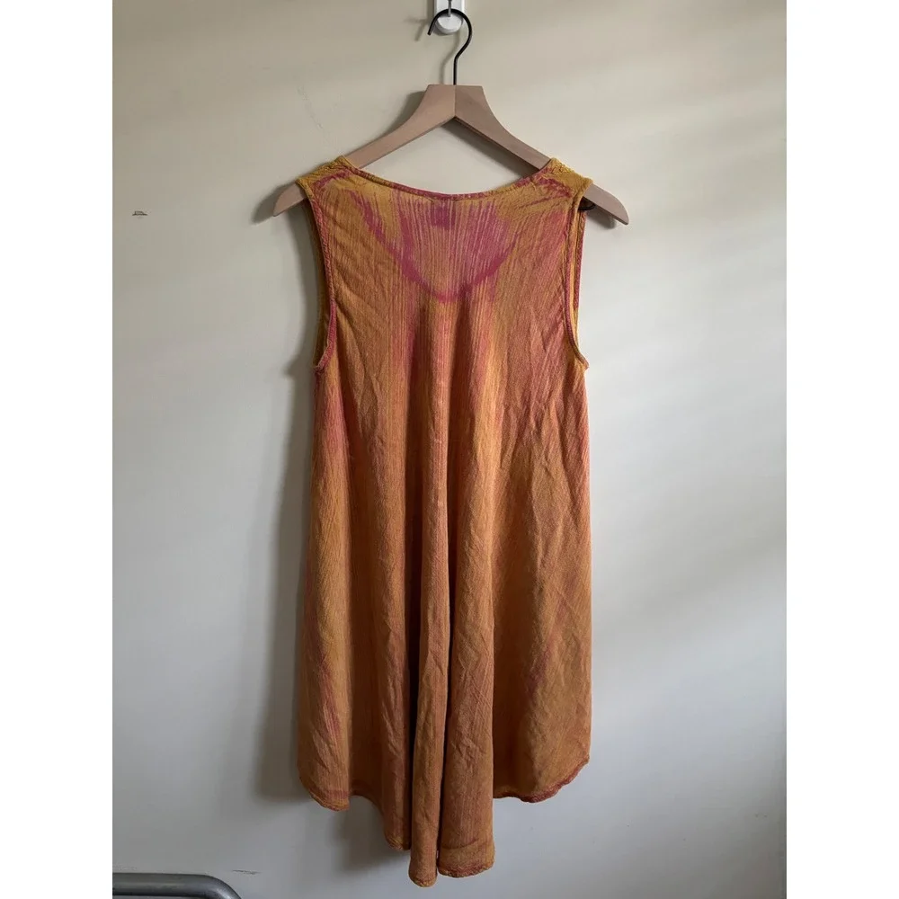 Rams Collection Batik Floral Tunic Top Yellow Pink Green Handkerchief Hem OS